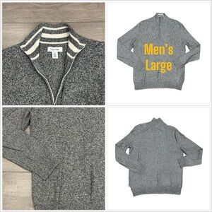 Mens Calvin Klein Large 1/4 Zip Sweatshirt Knit Sweater Gray Long Sleeve